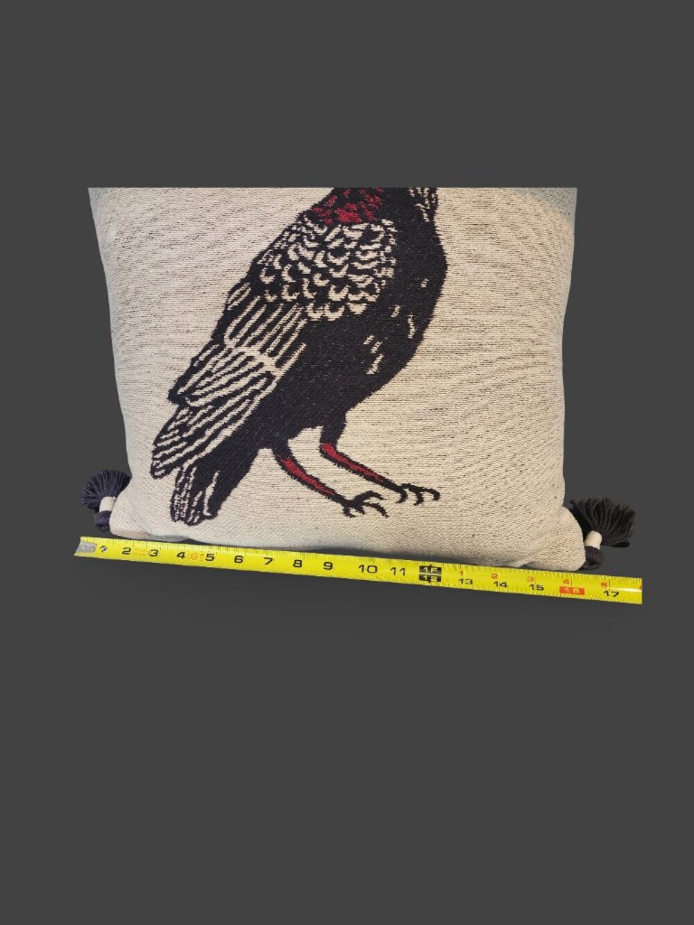 Embroidered Tassel Raven Throw Pillow - Picture 8 of 9
